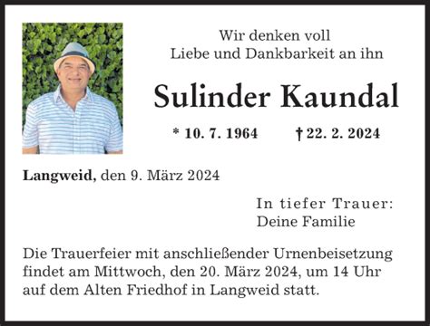 Traueranzeigen Von Sulinder Kaundal Augsburger Allgemeine Zeitung