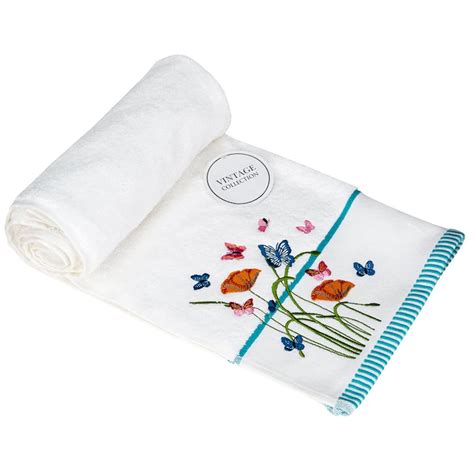 Bellissimo Soft Turkish Cotton White Butterfly Bath Sheet Wilko