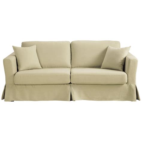 3 Seater Linen Sofa Bed In Natural Royan Maisons Du Monde