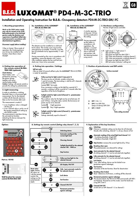 B E G Luxomat Pd M C Trio Sm Installation And Operating Instruction
