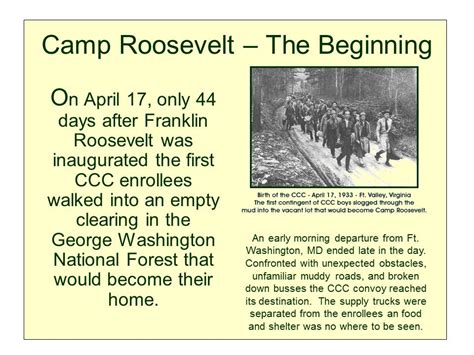 Camp Roosevelt Beginnings Civilian Conservation Corps Legacy