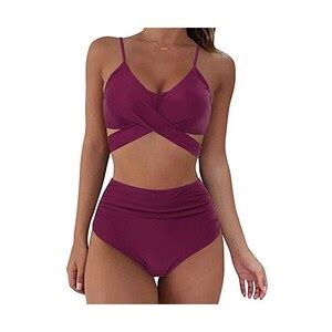 Sammoson Costume Donna Due Pezzi Da Spiaggia Sgambato Bikini Vita Alta Donna Mare Push Up Curvy