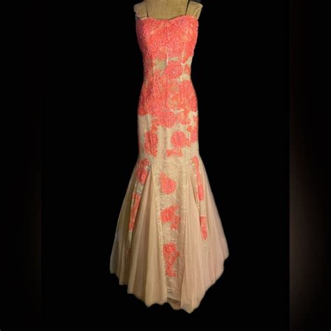 Sherri Hill Dresses Sherri Hill Coral Nude Lace Long Formal Mermaid