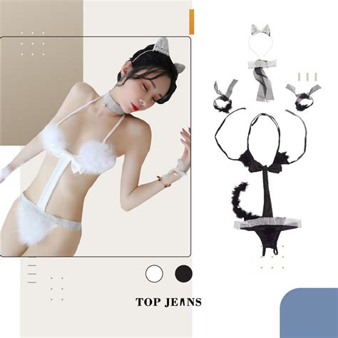 Jual Lingerie Set Cosplay Kucing Seksi Teddy Ada Bando Gelang Kalung Lucu Kawaii Bikini Sexy