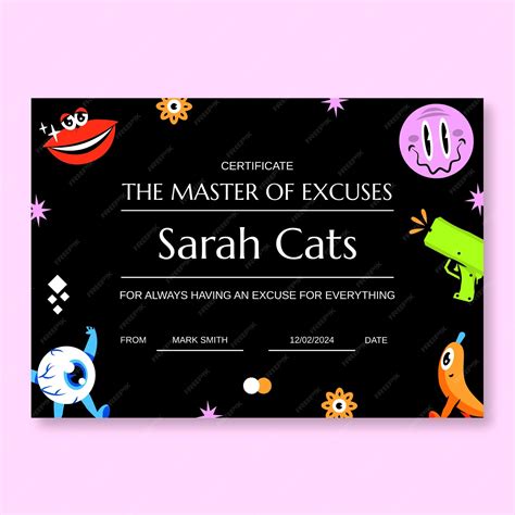 Free Vector | Hand-drawn colorful master of excuses joke certificate