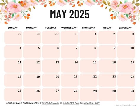 2025 calendar to print may