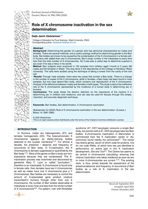 Pdf Role Of X Chromosome Inactivation In The Sex Determination