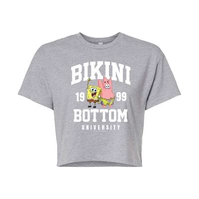 Women S Spongebob Squarepants Bikini Bottom University Cropped Graphic T Shirt Target
