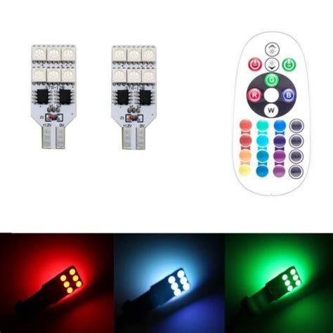 2 Remote Controls T10 5050 LED RGB Car Wedge Dome Light Indoor Reading