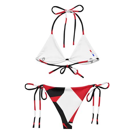Bold Geometric Bikini Set Red Black White Triangle Top Tie Bottom Etsy