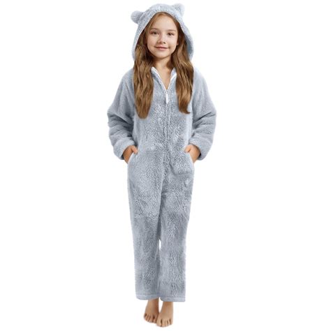 Cethrio Girls One-piece Pajamas, Fleece Long Sleeve Warm Zipper Girls