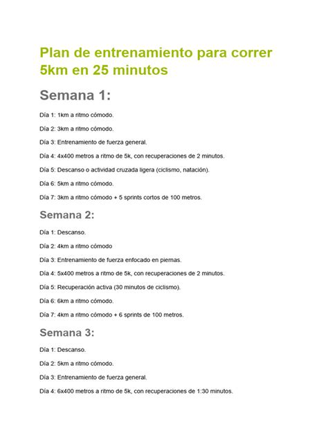 Plan de Entrenamiento para Correr 5km en 25 Minutos | PDF