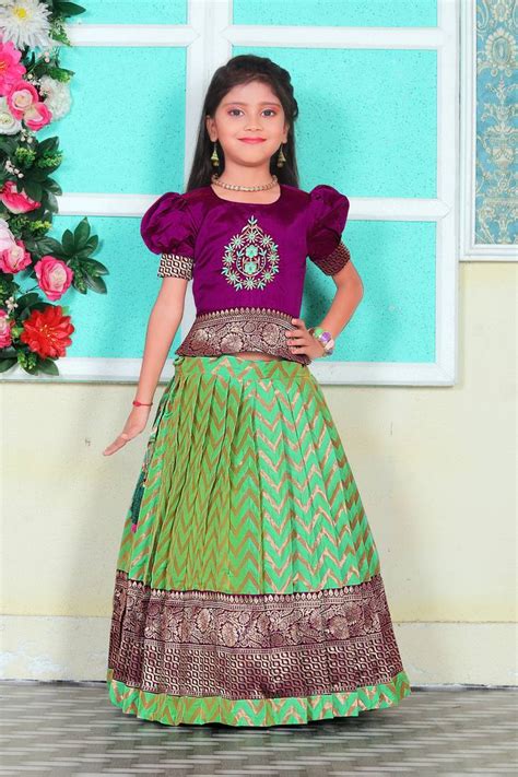 kids purple  south indian traditional pattu pavadai jacquard lehenga
