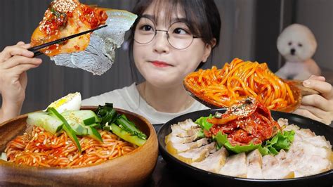 열무비빔국수 수육 먹방😋겉절이 까지 Korean Boiled Pork And Bibim Guksu Mixed Noodles