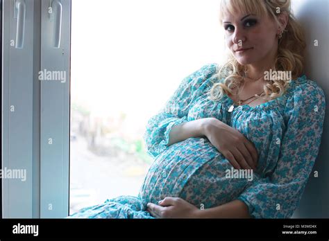 Beautiful Girl Pregnant Blonde Stock Photo Alamy