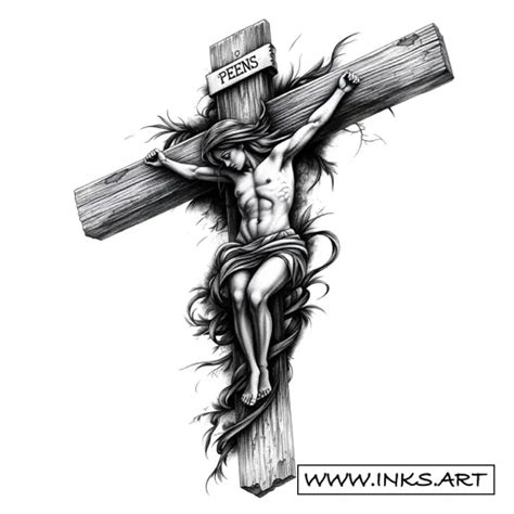 Tattoo Design Crucifix Intertwined With Nude Figure Style Realism