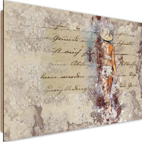 Tableau Bois Femme En Bikini Et Chapeau 120 X 80 Cm à Prix Carrefour