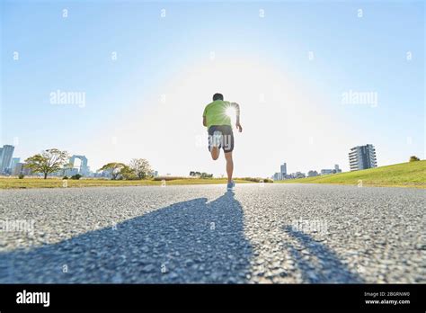 Mature Japanese Man Training Downtown Stock Photo Alamy