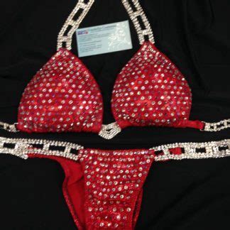 Red Bikini Womes Physique Custom Competition Suit Rhinestone Connectors