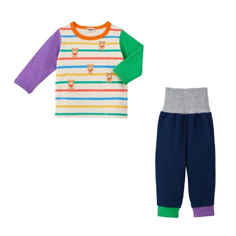 ミキハウス ボーダー柄 ミニ裏毛パイル素材 腹巻き付き長袖パジャマ マルチカラー 80cm 90cm 100cm 110cm 120cm ホットビスケッツ HOT BISCUITS 70