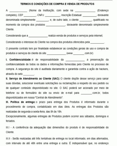 Pronto Para Em Condições De - Termo Padrão e condições de compra e venda de produto