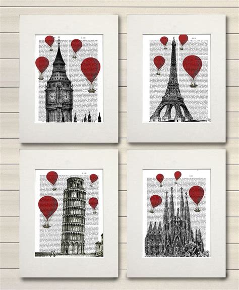 Red Hot Air Balloons European Collection Set Of Four Book Page