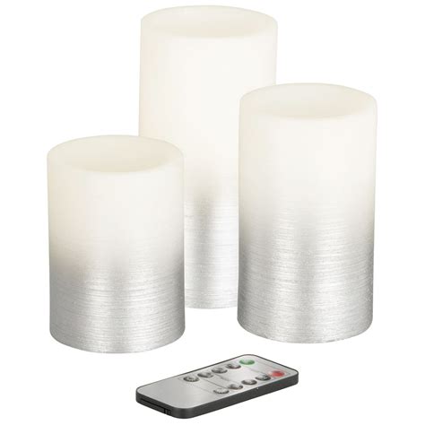 Pack of 3 Silver Ombre LED Candles with Remote Control | Wilko