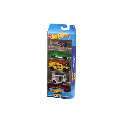 Set De Vehicules Hot Wheels City Set Voitures Camions Et Helicoptere Miniatures Vert Rouge