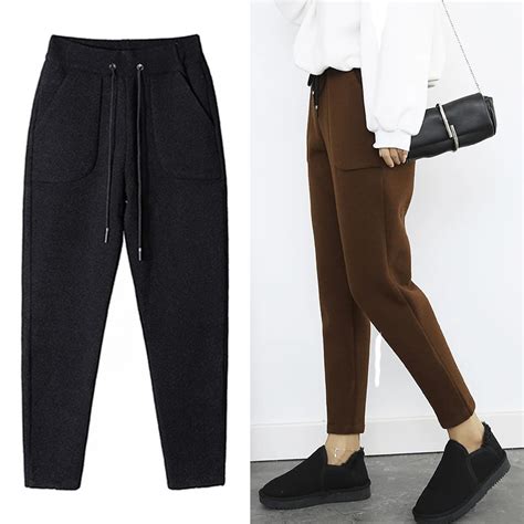 2018 Autumn Winter Pants Warm Womens Ankle Length Woolen Pant Thick