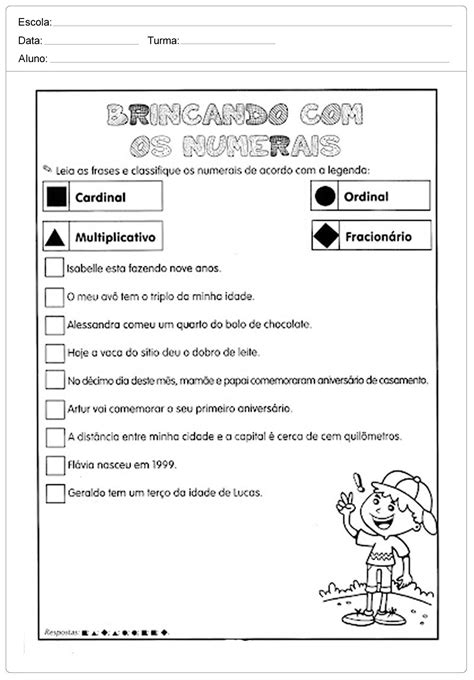 Atividades De Numerais Cardinais Ordinais Multiplicativos E Fracionários 4 Ano
