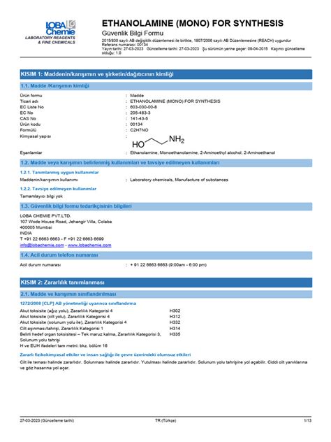 MSDS-ETHANOLAMINE-MONO-CASNO-141-43-00134-TR | PDF