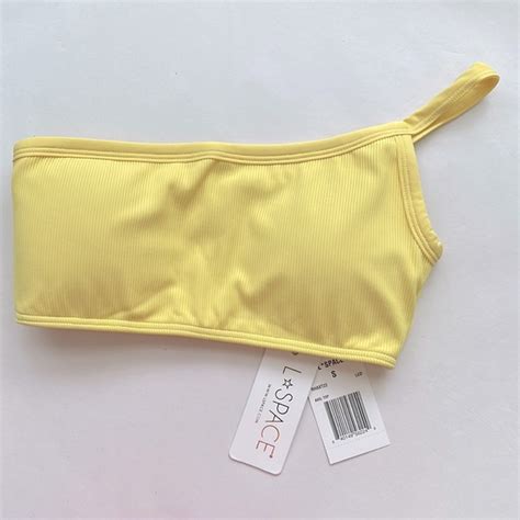 L Space Swim Lspace Womens Axel Yellow One Shoulder Crop Beachwear Bikini Swim Top Small