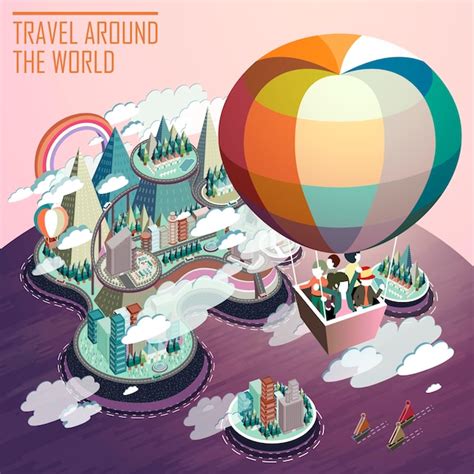 Premium Vector Travel Concept Flat 3d Isometric Infographic With Hot Air Balloon Tourism
