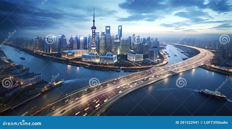 294_Shanghai_city_skyline_3 Stock Illustration - Illustration of ...