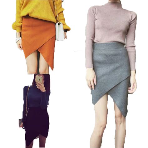 Autumn Winter Cashmere Women Skirt Wool Rib Knit Mini Sexy Skirt Faldas Package Hip Split Skirts