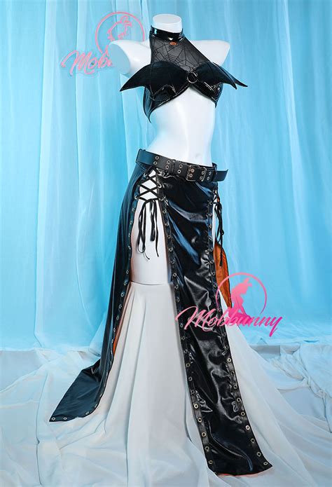 Halloween Gothic Pumpkin Witch Sexy Lingerie Set Halter Bat Wings Top And High Slit Skirt Set