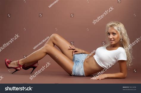 Beautiful Sexual Girl Blonde Short Shorts Stock Photo 76214296 Shutterstock