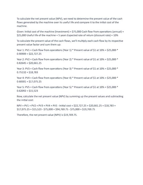 Bus 3301 Written Assignment Unit 7 To Calculate The Net Present Value