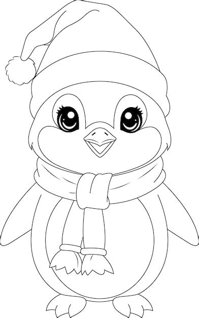 Premium Vector Coloring Page A Penguin Wearing Santa Hats And Scarves