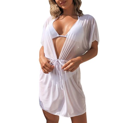 LowProfile Women S Swimsuit Cover Up Sheer Mesh Shorts Beach Wrap Bikini Wraps Solid Pom Sheer