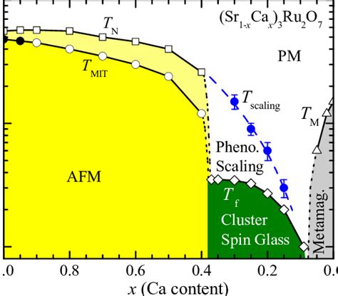 (Color online) The updated magnetic phase diagram of (Sr 1−x Ca x ) 3 ...