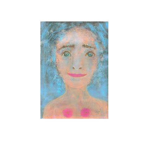 Pop Nude Figure Naked Bust Blue Eyes Whimsical Folk Original Artwork Breast Colorful Gift