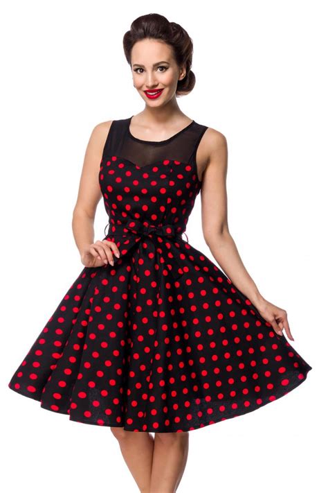 Schulterfreies Swing Kleid Mit Dots Schwarz Rot Rockabilly Club Hot Fashion Odretto