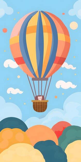 Cute Cartoon Hot Air Balloon Illustration Premium AI Generated Image