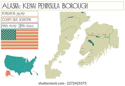 Large Detailed Map Kenai Peninsula Borough Stock Vector (Royalty Free ...