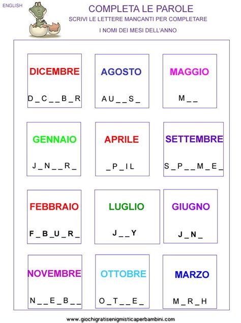 Schede Didattiche Inglese Mesi Dell Anno Esercizi In Inglese