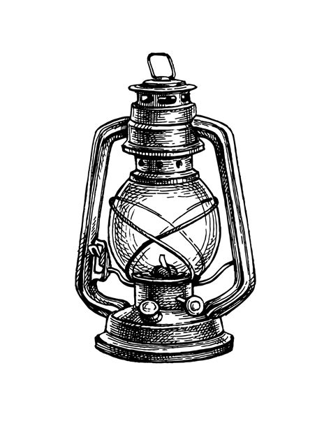 Kerosene Lamp Vintage Oil Lantern Ink Sketch Isolated On White