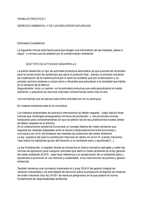 Tp N Derecho Ambiental Trabajo Pr Ctico Derecho Ambiental Y De