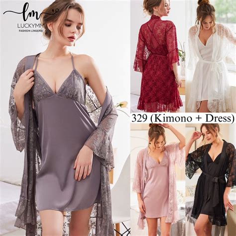 Jual Luckymm Lingerie Sexy Kimono Baju Tidur Lingerie Dress Satin Kimono Sleepwear Lingerie