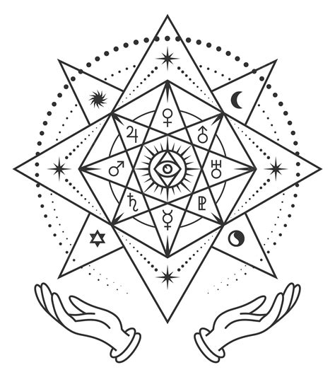 Premium Vector | Occult hexagram with human hands Mystic tattoo template